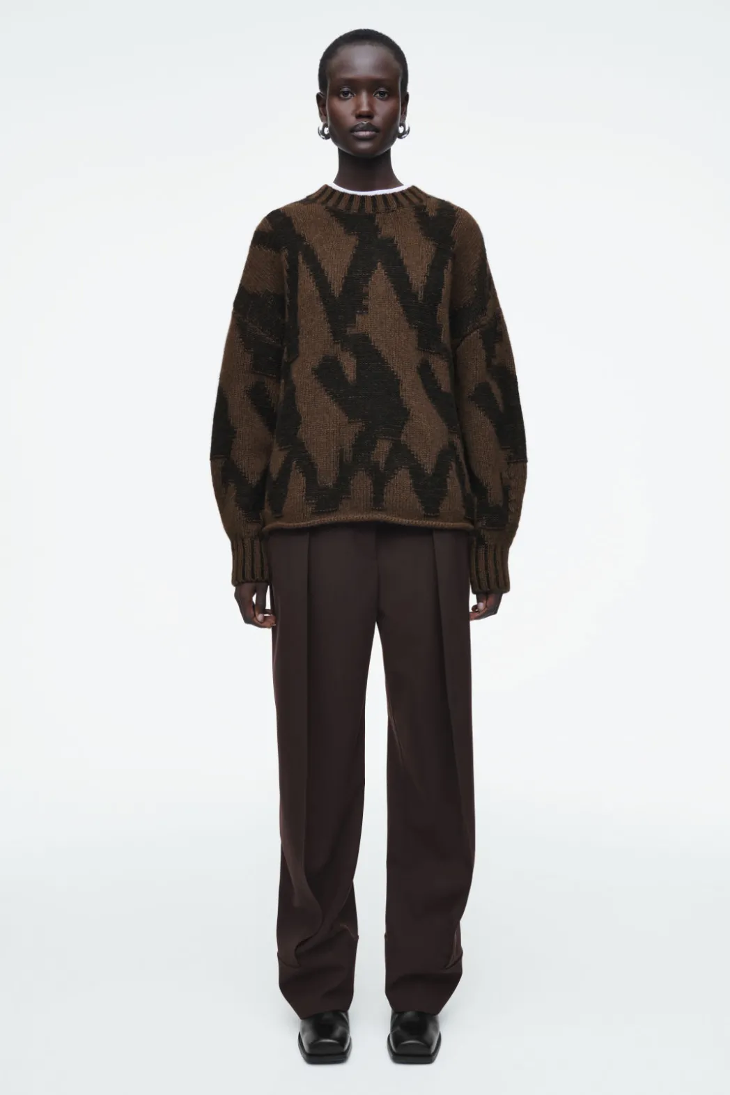 Outlet COS ABSTRACT WOOL-JACQUARD JUMPER BROWN / HOUNDSTOOTH