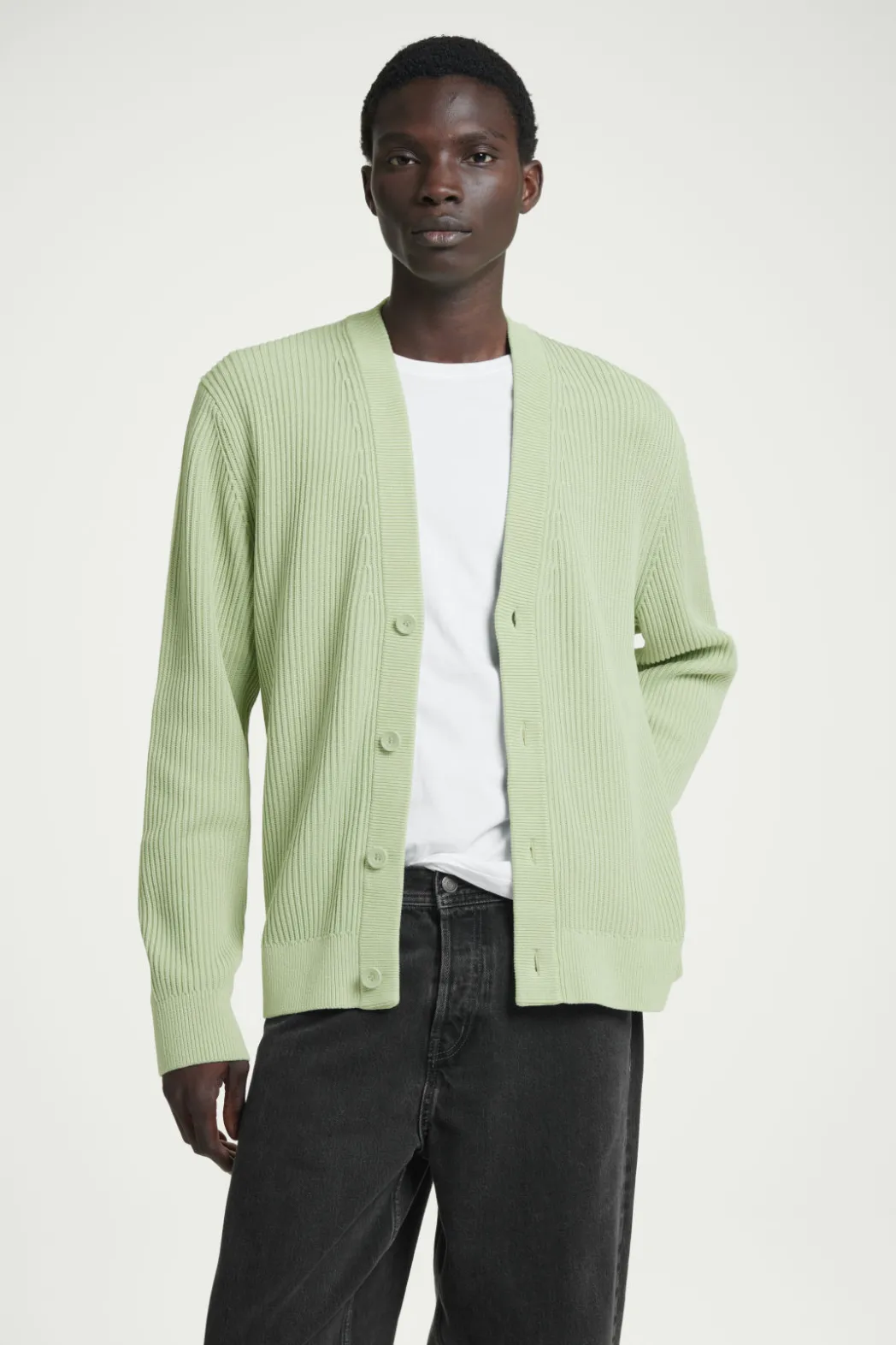 Best COS ACID-WASH COTTON CARDIGAN LIGHT GREEN