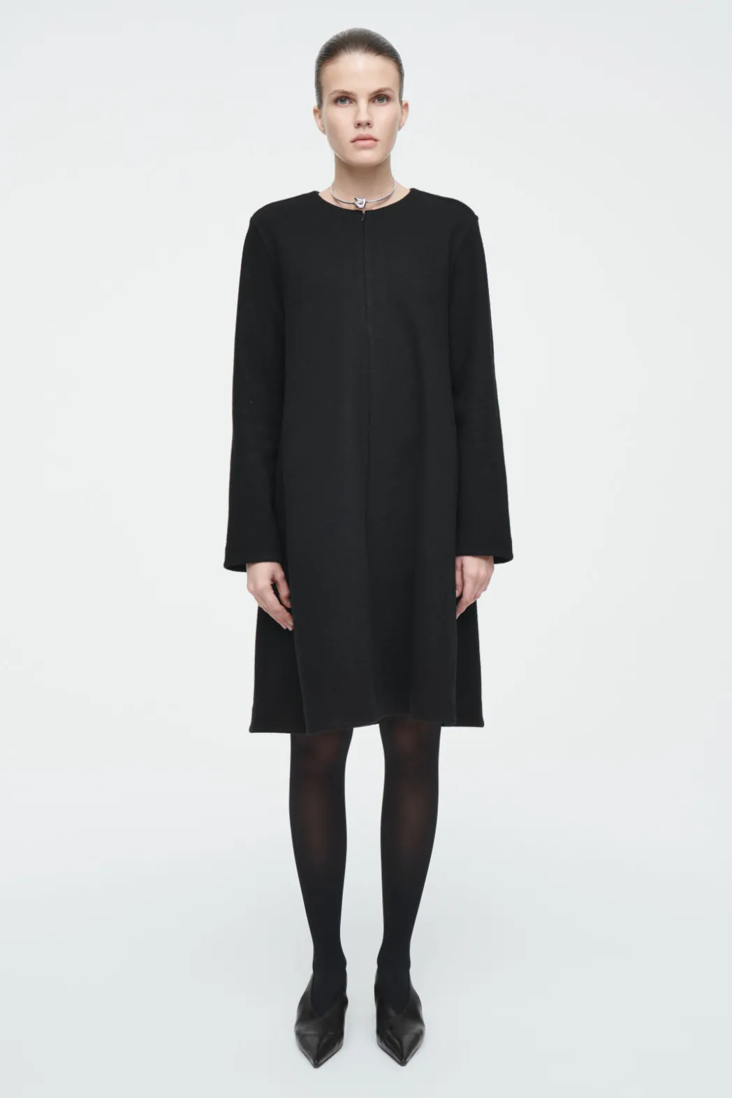 Outlet COS A-LINE BOILED-WOOL MINI DRESS BLACK