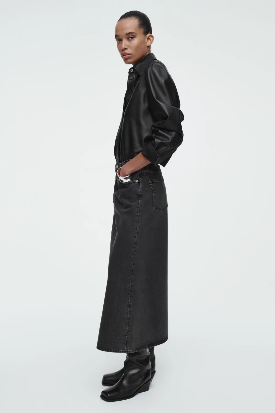 Best COS A-LINE DENIM MIDI SKIRT BLACK