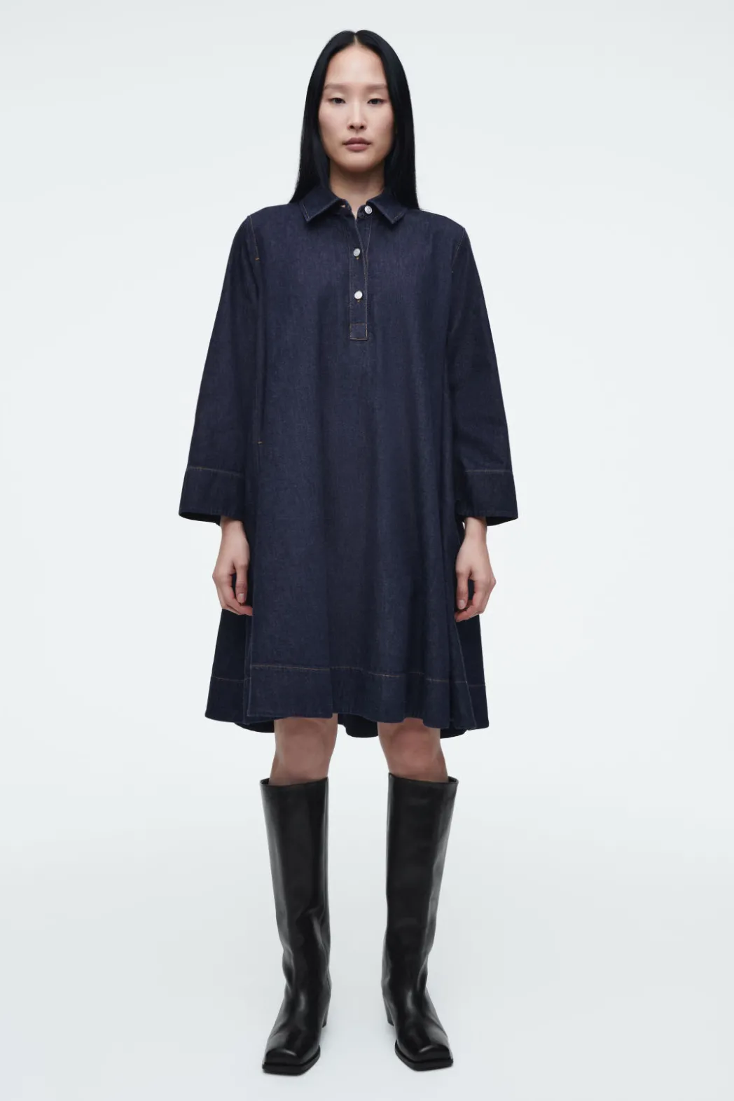 Sale COS A-LINE DENIM MINI SHIRT DRESS DARK BLUE