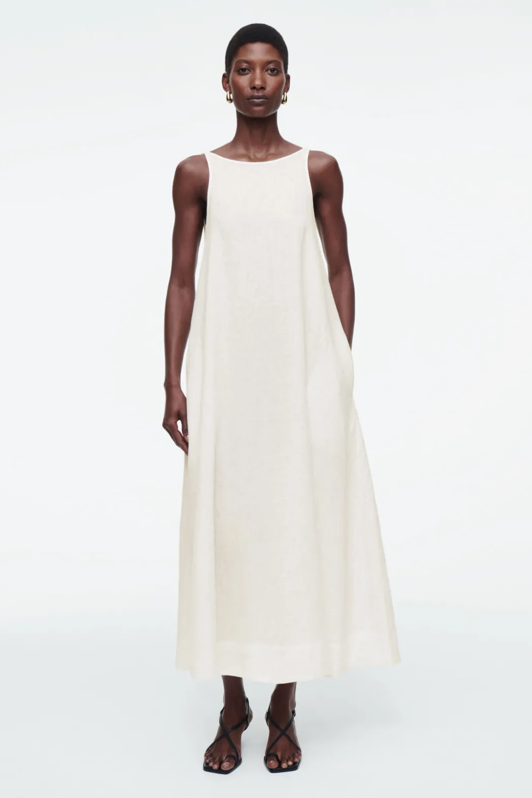 New COS A-LINE LINEN MAXI DRESS WHITE