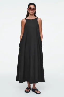 COS A-LINE LINEN MAXI DRESS BLACK