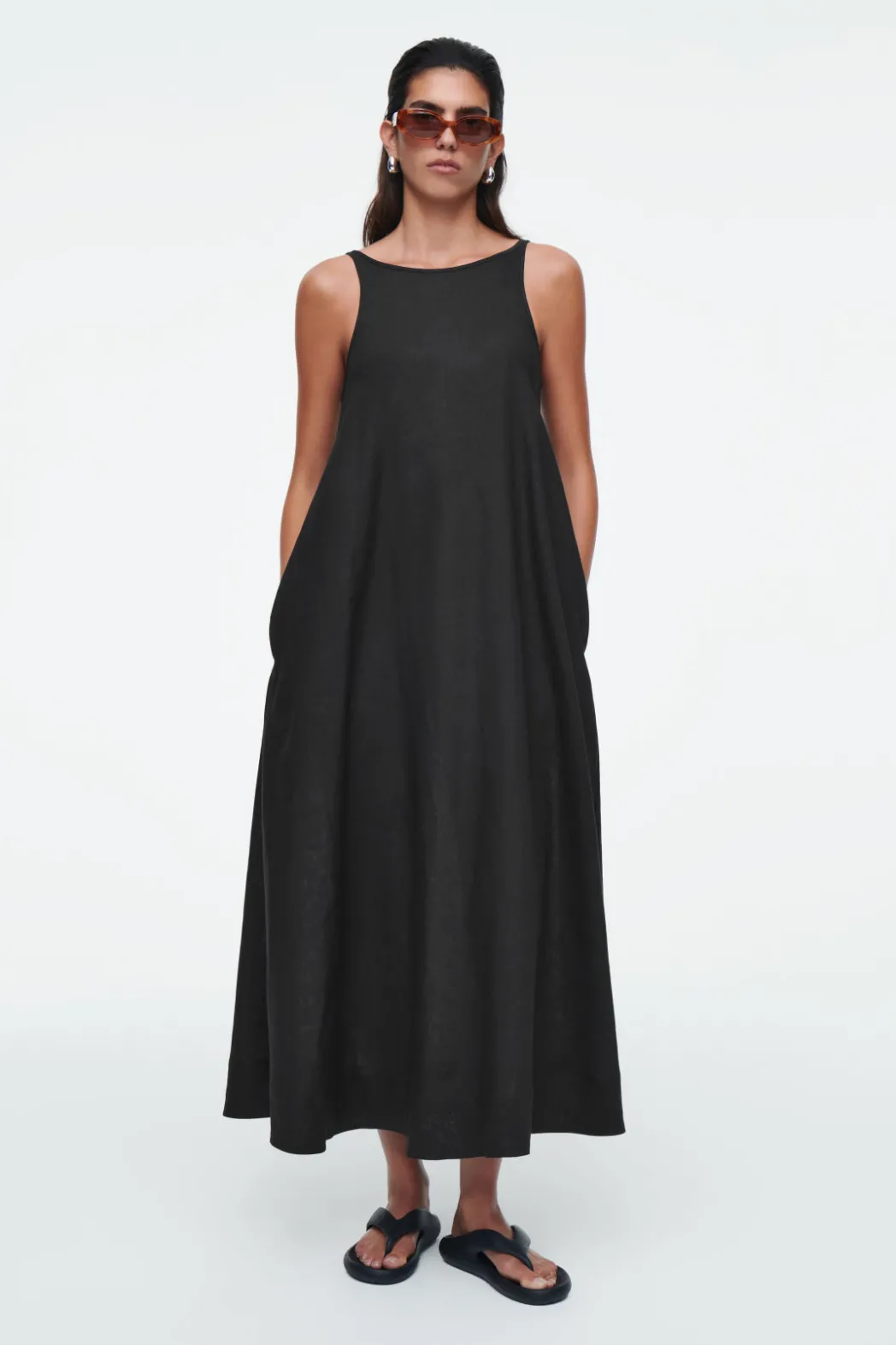 COS A-LINE LINEN MAXI DRESS BLACK