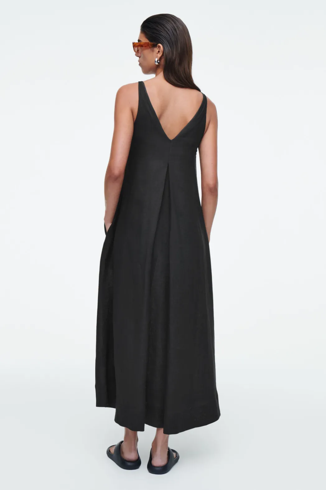 COS A-LINE LINEN MAXI DRESS BLACK