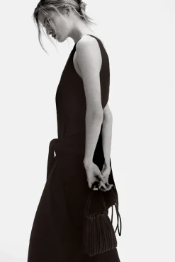COS A-LINE LINEN MAXI DRESS BLACK