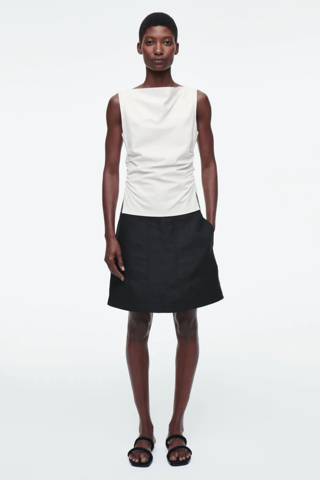 Sale COS A-LINE LINEN MINI SKIRT BLACK