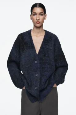 COS ALPACA-BLEND JACQUARD CARDIGAN BLUE
