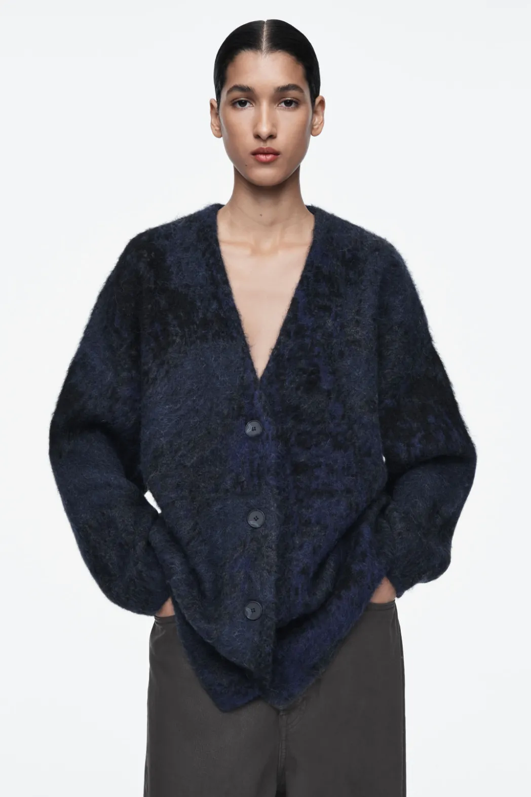 COS ALPACA-BLEND JACQUARD CARDIGAN BLUE