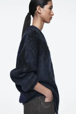 COS ALPACA-BLEND JACQUARD CARDIGAN BLUE