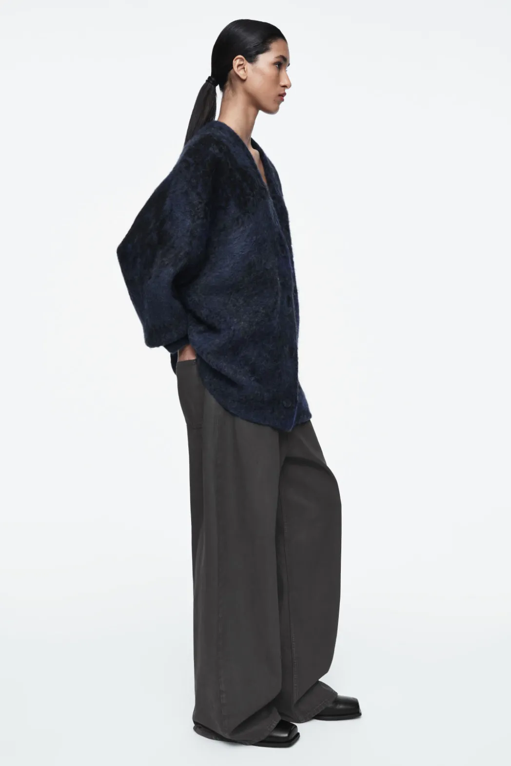 COS ALPACA-BLEND JACQUARD CARDIGAN BLUE