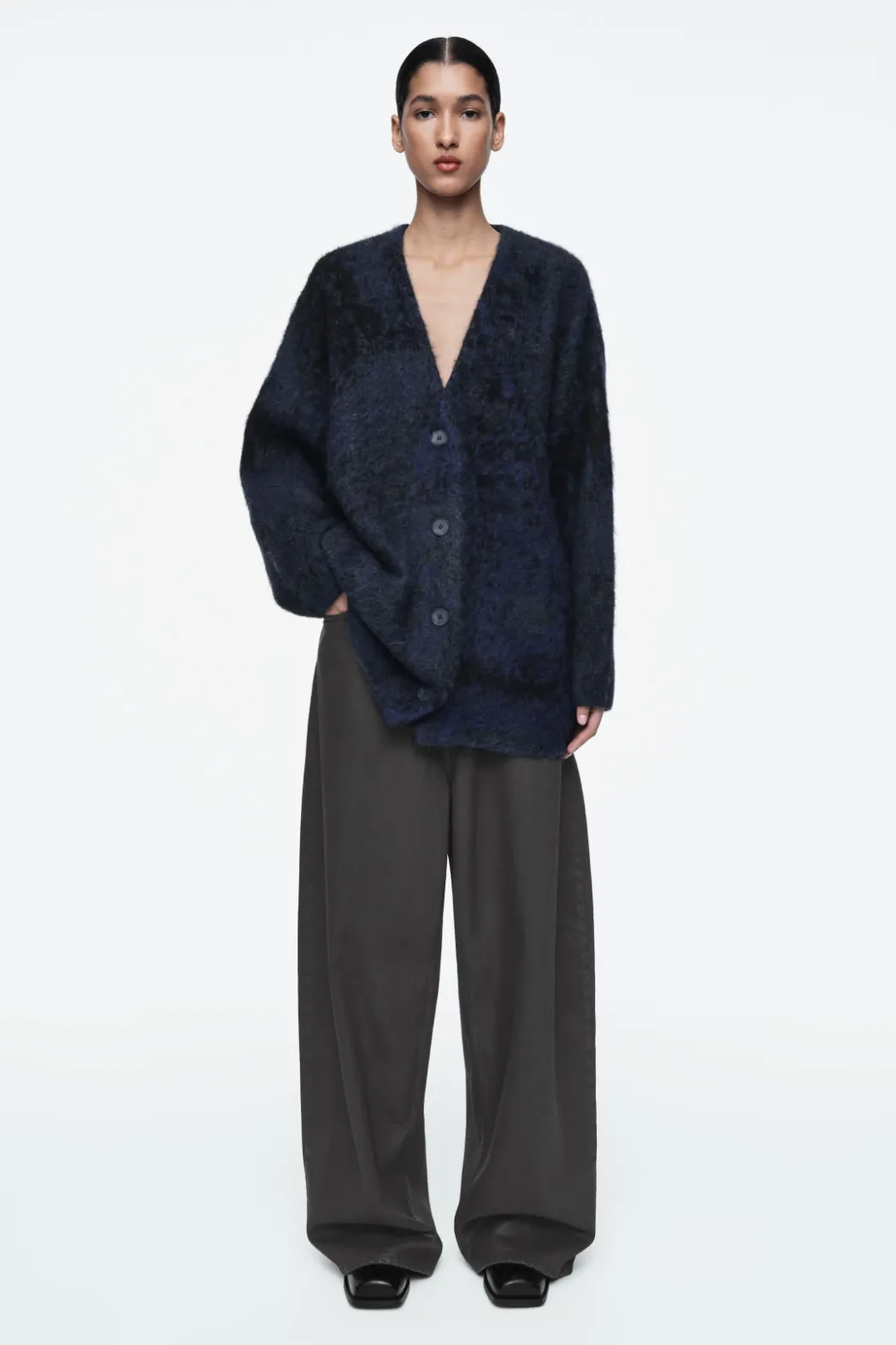 COS ALPACA-BLEND JACQUARD CARDIGAN BLUE