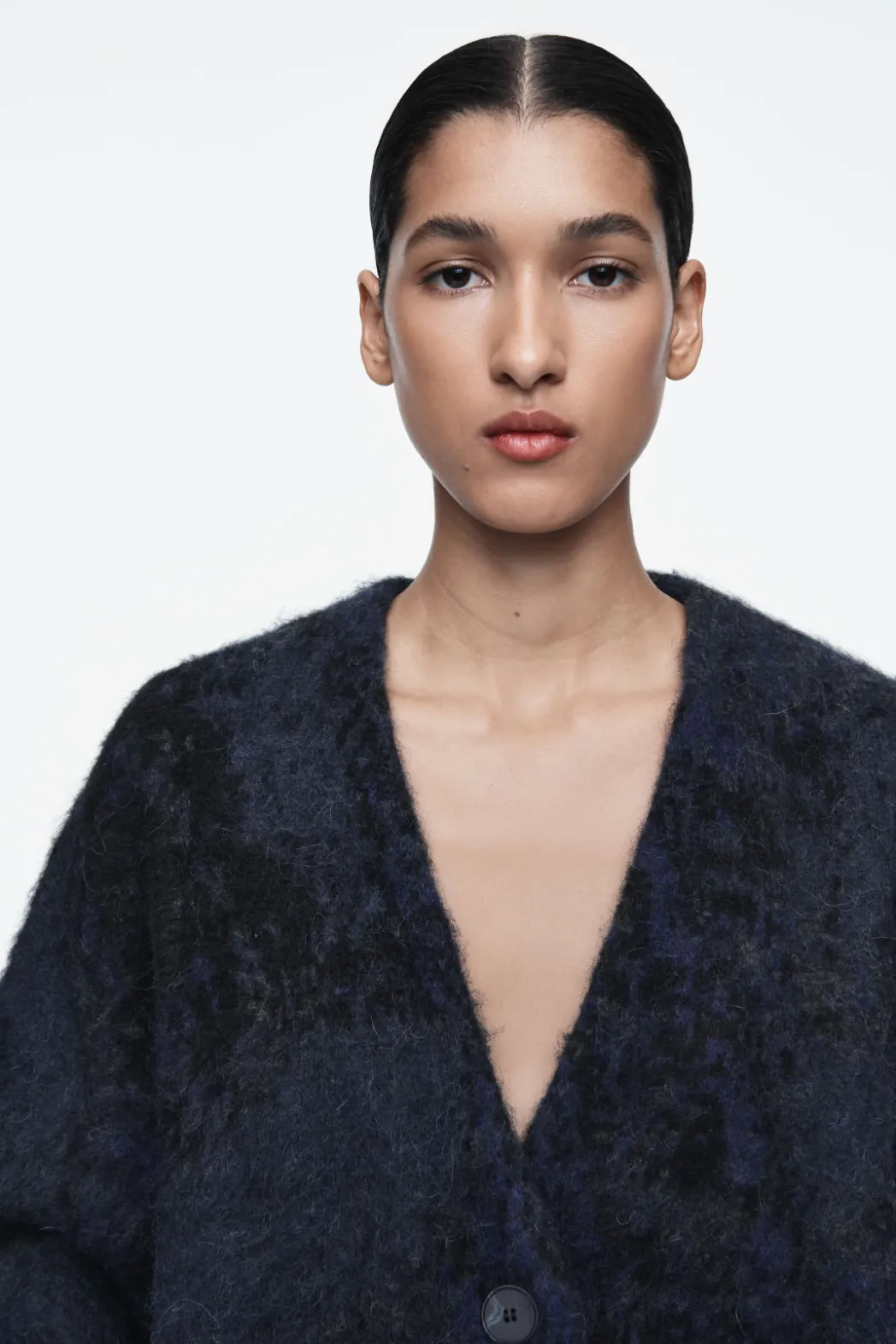 COS ALPACA-BLEND JACQUARD CARDIGAN BLUE