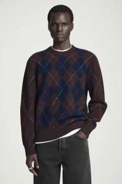 Sale COS ARGYLE BOILED-WOOL SWEATER BROWN / ARGYLE