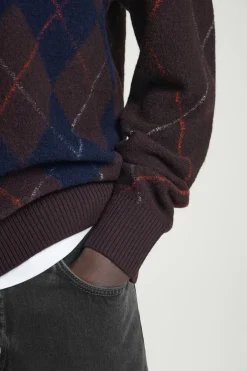 Sale COS ARGYLE BOILED-WOOL SWEATER BROWN / ARGYLE