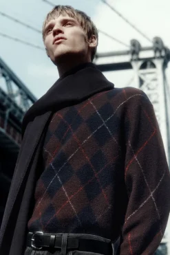 Sale COS ARGYLE BOILED-WOOL SWEATER BROWN / ARGYLE