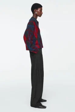 New COS ARGYLE WOOL POLO SWEATER RED / ARGYLE