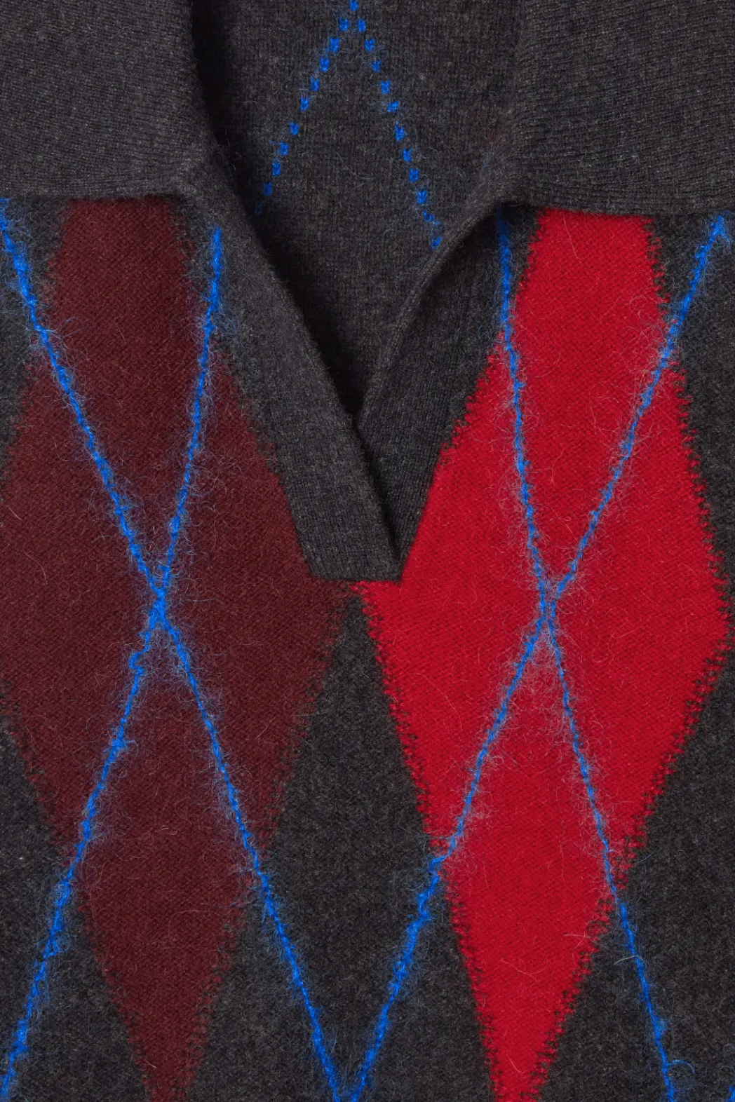 New COS ARGYLE WOOL POLO SWEATER RED / ARGYLE