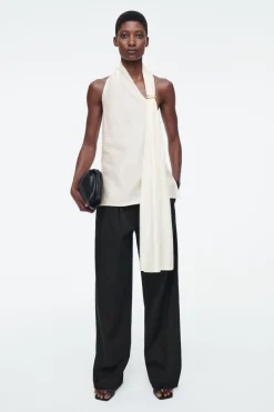 New COS ASYMMETRIC BROOCH-DETAIL BLOUSE IVORY