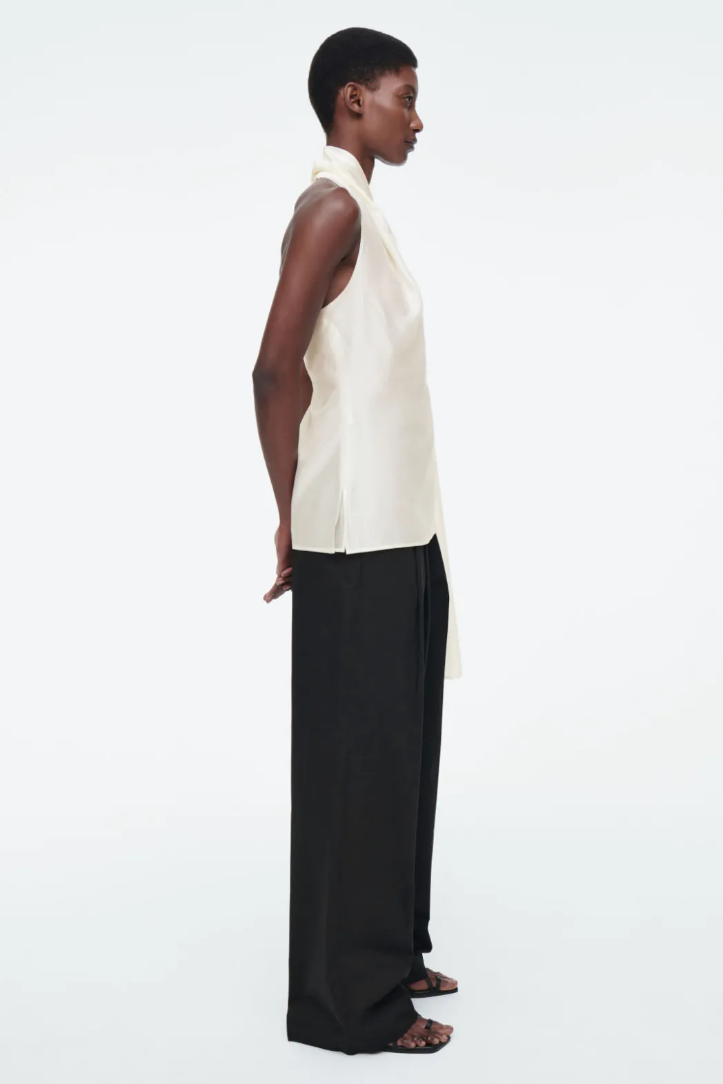 New COS ASYMMETRIC BROOCH-DETAIL BLOUSE IVORY