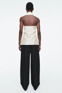 New COS ASYMMETRIC BROOCH-DETAIL BLOUSE IVORY