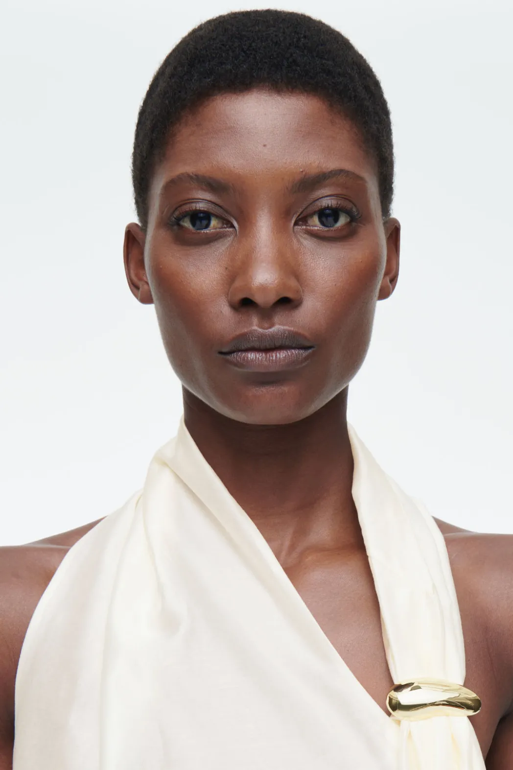 New COS ASYMMETRIC BROOCH-DETAIL BLOUSE IVORY
