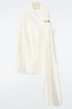 New COS ASYMMETRIC BROOCH-DETAIL BLOUSE IVORY