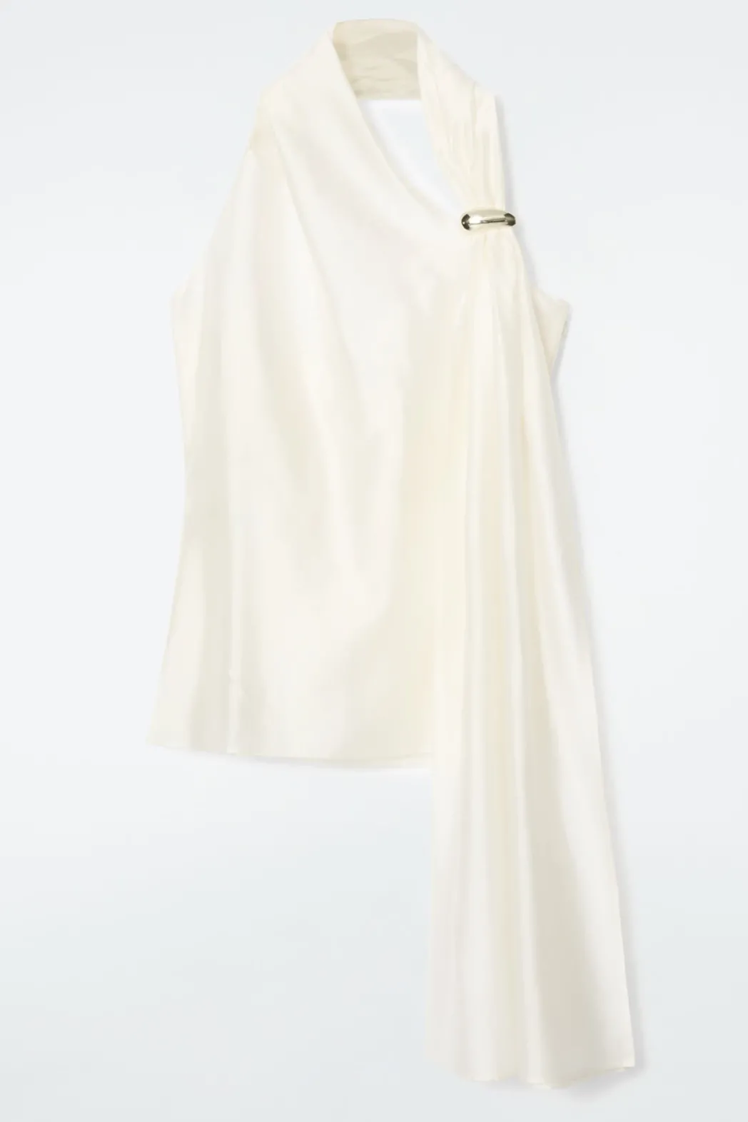 New COS ASYMMETRIC BROOCH-DETAIL BLOUSE IVORY