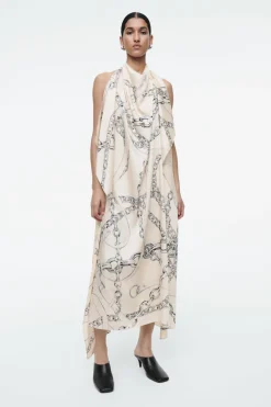 Clearance COS ASYMMETRIC CHAIN-PRINT MIDI DRESS WHITE / PRINTED