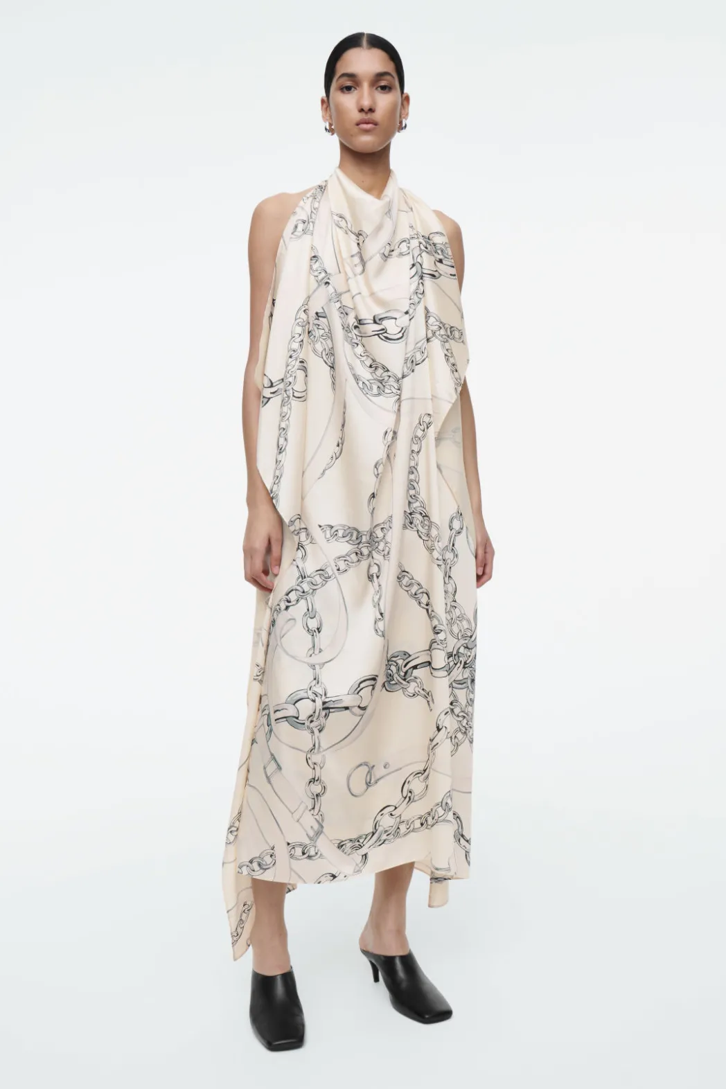 Clearance COS ASYMMETRIC CHAIN-PRINT MIDI DRESS WHITE / PRINTED