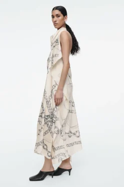 Clearance COS ASYMMETRIC CHAIN-PRINT MIDI DRESS WHITE / PRINTED