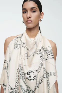 Clearance COS ASYMMETRIC CHAIN-PRINT MIDI DRESS WHITE / PRINTED
