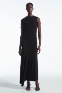 Online COS ASYMMETRIC COWL-NECK MAXI DRESS BLACK