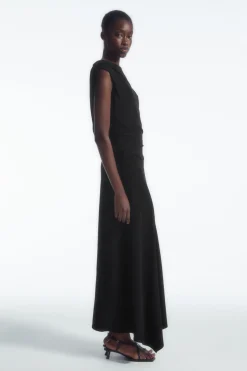 Online COS ASYMMETRIC COWL-NECK MAXI DRESS BLACK