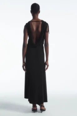 Online COS ASYMMETRIC COWL-NECK MAXI DRESS BLACK