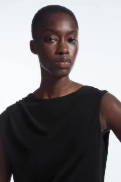 Online COS ASYMMETRIC COWL-NECK MAXI DRESS BLACK