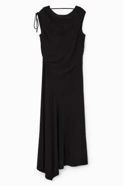 Online COS ASYMMETRIC COWL-NECK MAXI DRESS BLACK