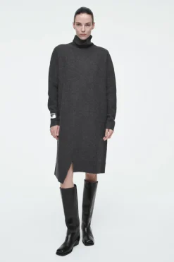New COS ASYMMETRIC MERINO WOOL DRESS DARK GRAY
