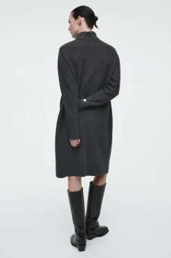 New COS ASYMMETRIC MERINO WOOL DRESS DARK GRAY