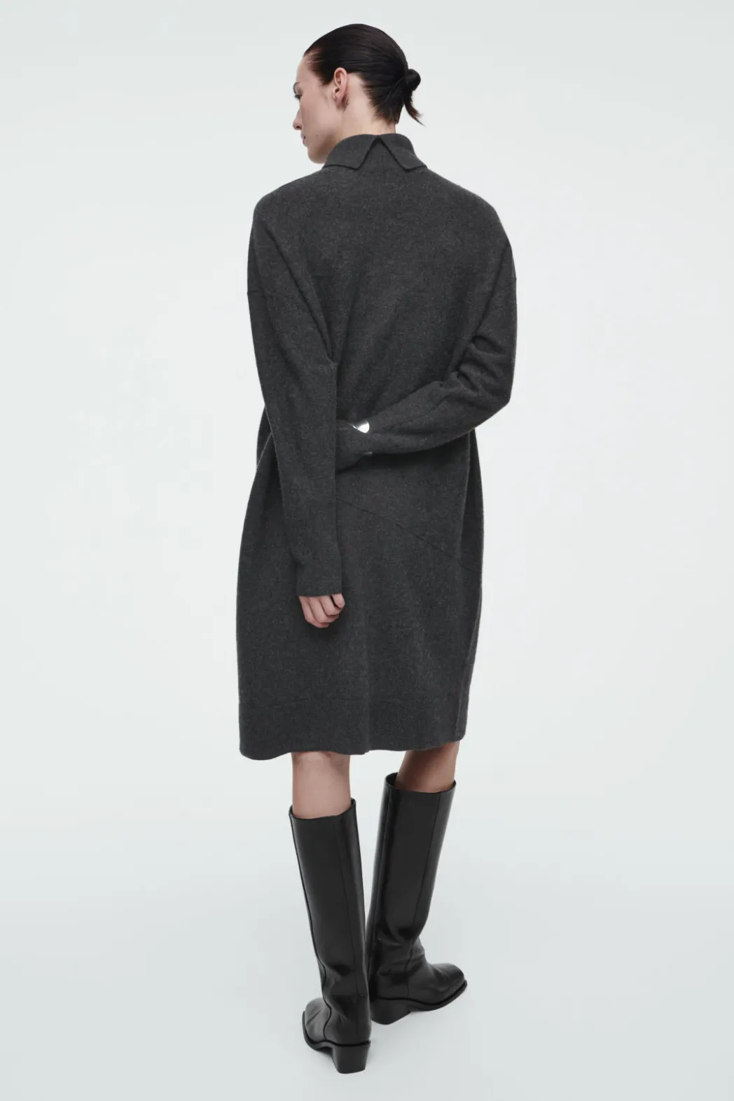 New COS ASYMMETRIC MERINO WOOL DRESS DARK GRAY
