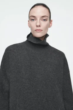 New COS ASYMMETRIC MERINO WOOL DRESS DARK GRAY