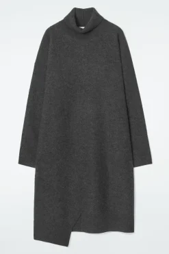New COS ASYMMETRIC MERINO WOOL DRESS DARK GRAY