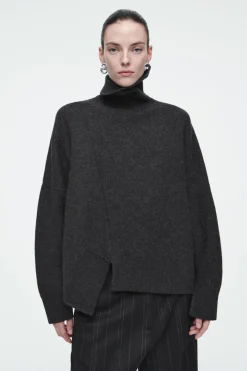 Clearance COS ASYMMETRIC MERINO WOOL SWEATER DARK GRAY
