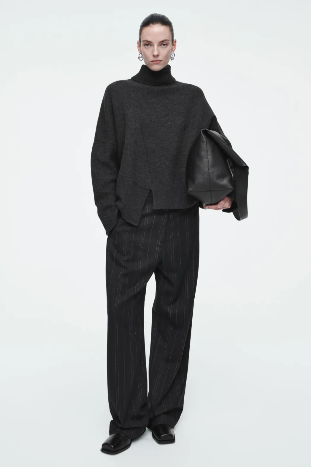 Clearance COS ASYMMETRIC MERINO WOOL SWEATER DARK GRAY