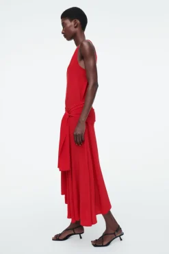 Discount COS ASYMMETRIC TIE-WAIST SILK DRESS RED