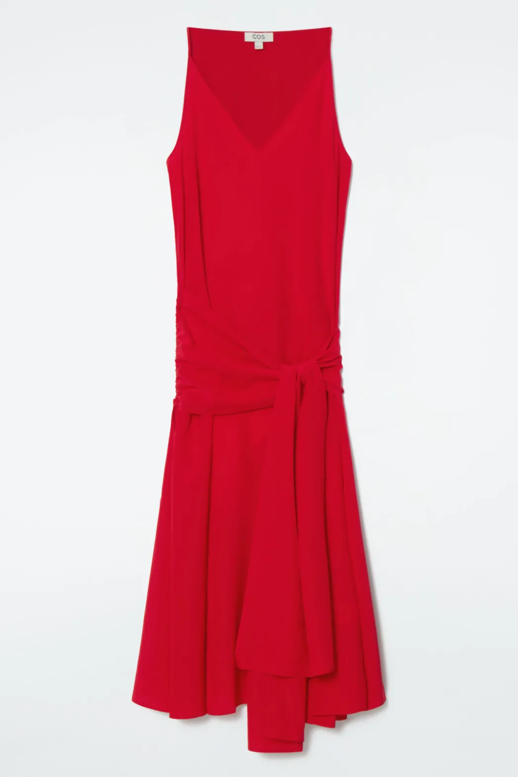 Discount COS ASYMMETRIC TIE-WAIST SILK DRESS RED