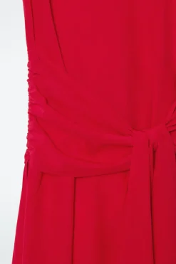 Discount COS ASYMMETRIC TIE-WAIST SILK DRESS RED