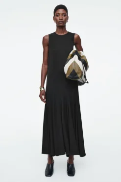 Discount COS ASYMMETRIC TWIST-PANEL MIDI DRESS BLACK