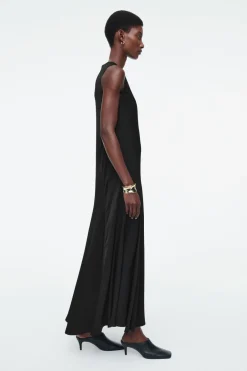 Discount COS ASYMMETRIC TWIST-PANEL MIDI DRESS BLACK