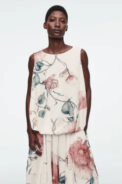 New COS BALLOON SLEEVELESS TOP WHITE / FLORAL